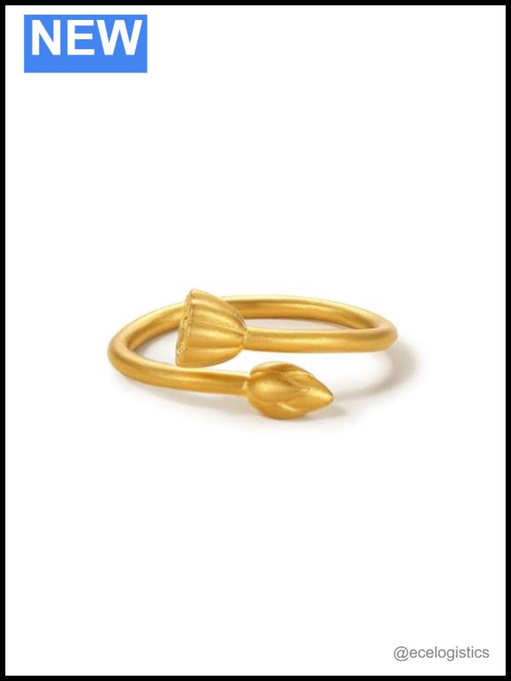 24K 999 Gold Lotus Flower Adjustable Stacking Ring for Women